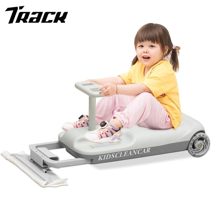 Track 7 12V Electric Go Kart, Ride On Race Car with LED Flashing Lights, Variable Speed 0-6 mph, Portable Go Kart with Mopping Kit, 6L Storage Space, Low Noise, Electric Car for Kids Age 2+, White