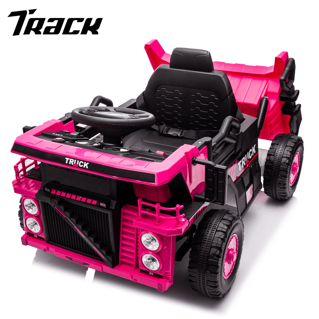 Track Seven 12V Electric Ride-On Dump Truck, Parental Remote Control, 2WD Rear-Wheel Suspension, Electric Dump Bed & Bonus Shovel, Bluetooth Multimedia, Adjustable Volume & Speed, LED Lighting, Black