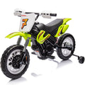 Track Seven 12V Electric Ride On Motorcycle, Kids Motorcycle with Removable Training Wheels, Twist Grip Throttle, Rear Suspension, Music, Electric Dirt Bike for Boys Girls Age 3+, Green