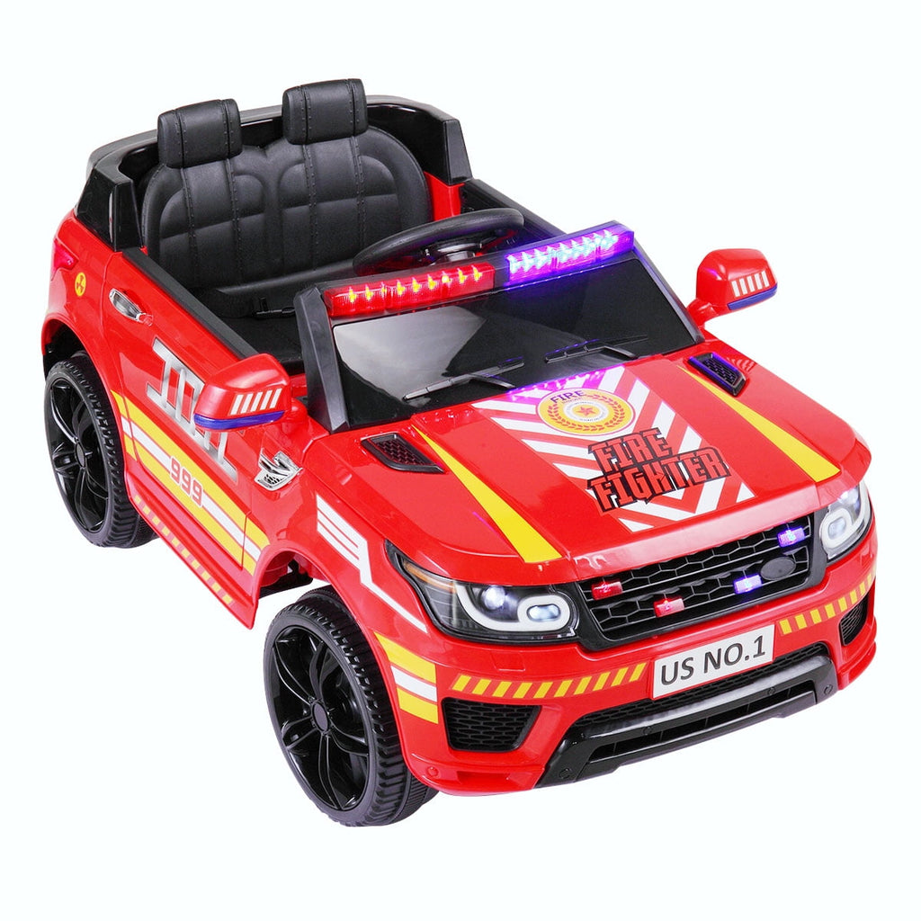 Track 7 12V Kid Ride on Police Car with Parental Remote Control, Battery Powered Electric Truck with Siren, Flashing Lights, Music, Spring Suspension, Red