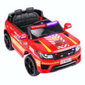 Track 7 12V Kid Ride on Police Car with Parental Remote Control, Battery Powered Electric Truck with Siren, Flashing Lights, Music, Spring Suspension, Red