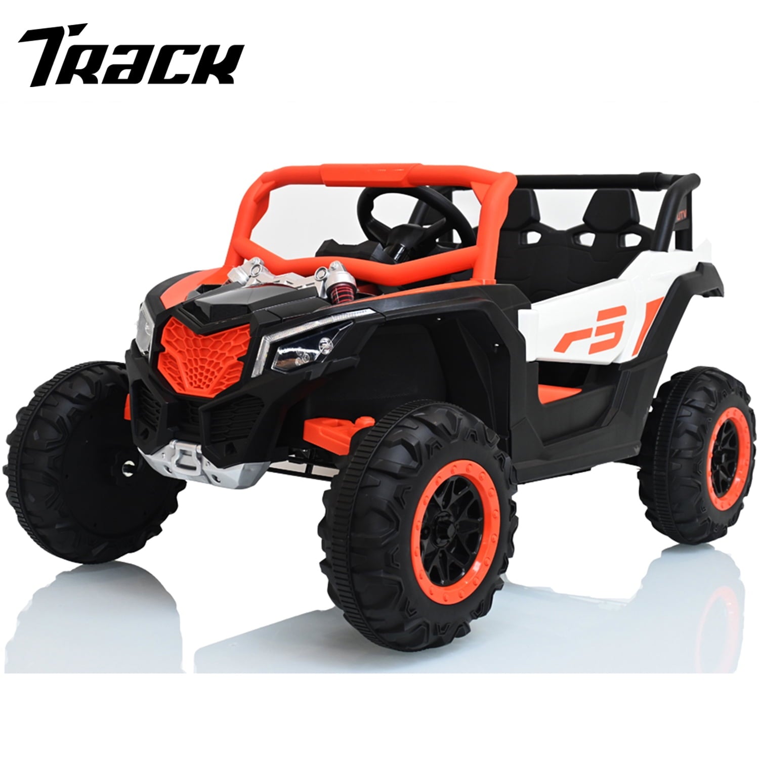 Track 7 12V Kids Electric UTV Car, Ride on Car with Remote Control, Manipulation Platform & LED Lights, Riding Toys for Boys & Girls Aged 3~6, Orange&White