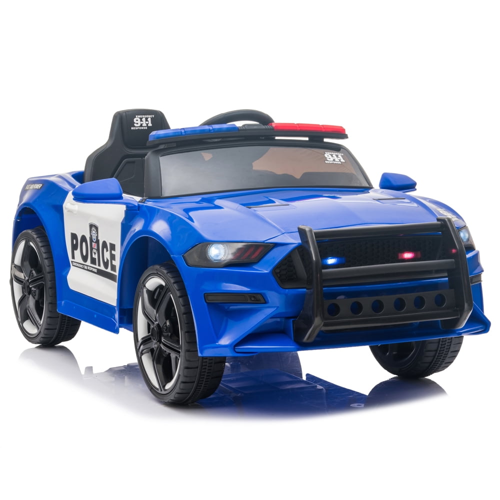 Track 7 12V Kids Police Sports Car, 2.4GHZ Remote Control, LED Lights, Siren, Microphone, Black