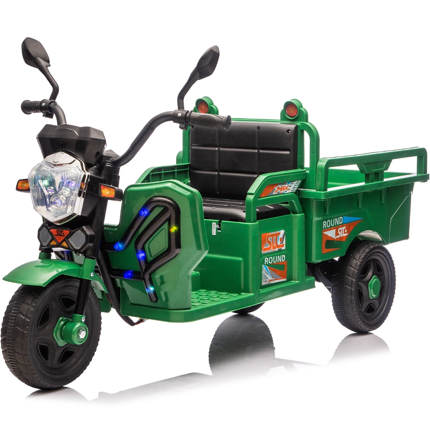 Track Seven 12V Kids Ride on Car, Electric 3-Wheel Cargo Truck with Large Storage Space, LED Lights, Music, Electric Trike Ride on Toy for Kids Aged 3+, Blue