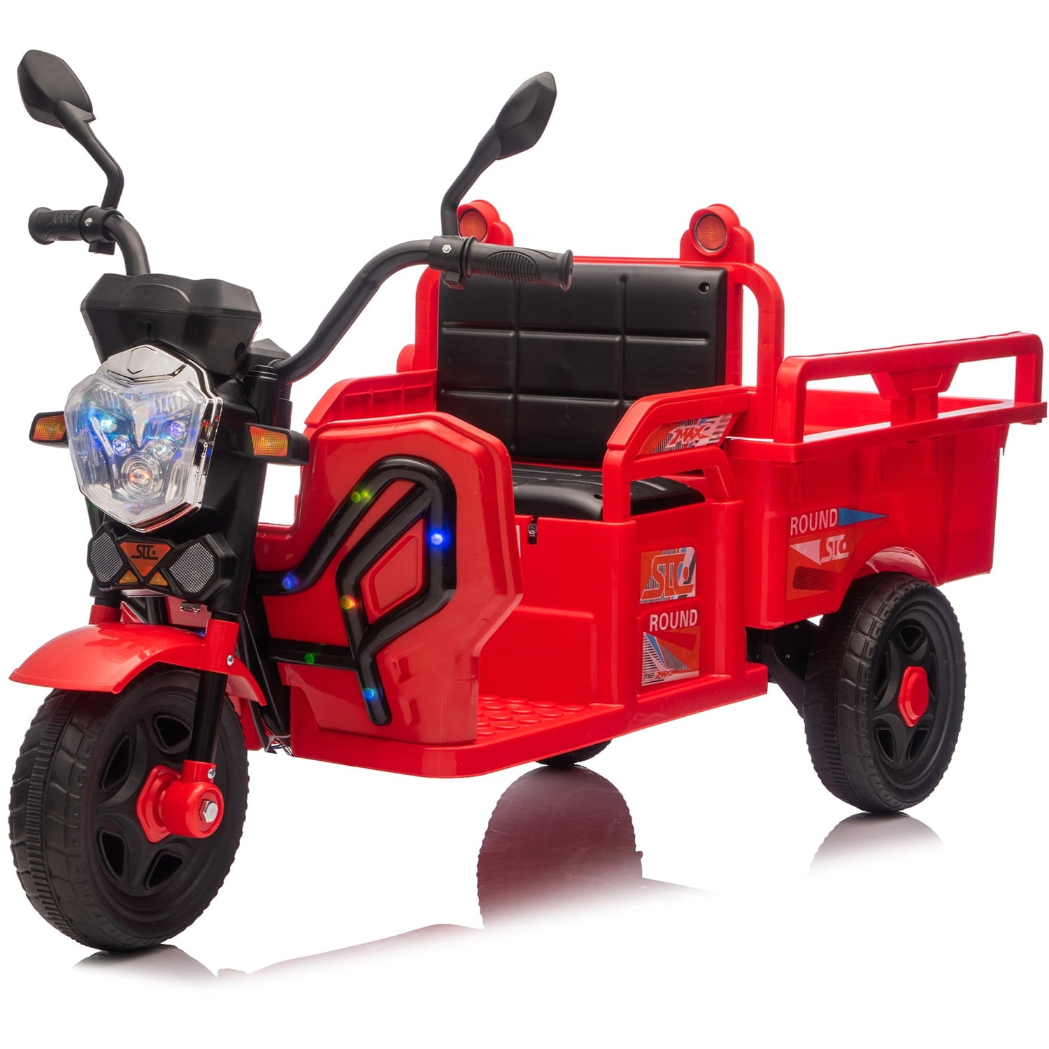 Track Seven 12V Kids Ride on Car, Electric 3-Wheel Cargo Truck with Large Storage Space, LED Lights, Music, Electric Trike Ride on Toy for Kids Aged 3+, Blue