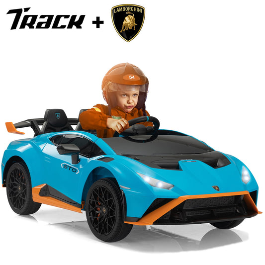Track Seven 12V Kids Ride on Car, Licensed Lamborghini STO Electric Car for Kids Age 3+, Remote Control, Music, Motorized Drift Electric Vehicle, Max Speed 5mph, Blue