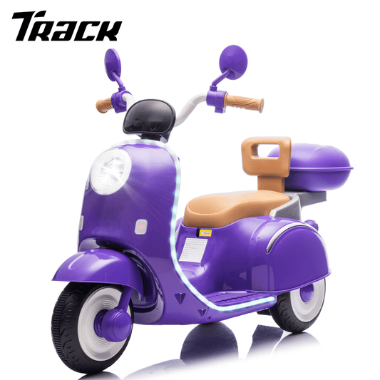 Track Seven 12V Kids Ride on Electric Motorcycle,3 Wheels Powered Motorbike with LED Strip light, 2WD, Anti-Slip Seat, Storage Basket, Bluetooth Music, Parent Remote Control for Ages 3-8, Purple