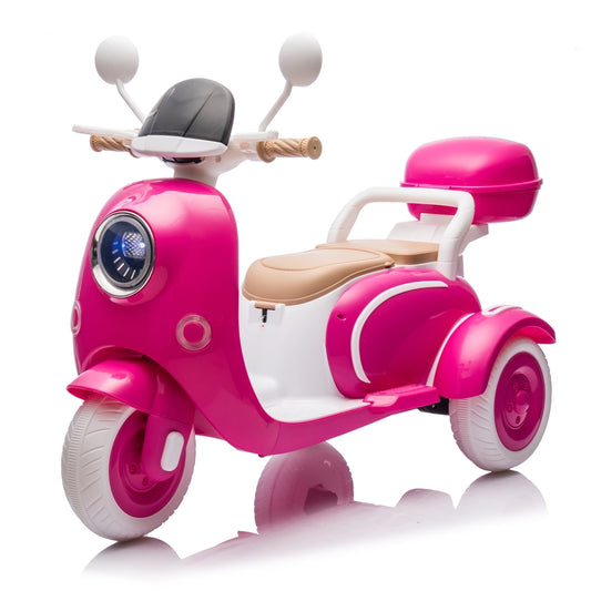 Track Seven 12V Kids Ride on Motorcycle, 2 Seats Kids Motorcycle, 3 Wheels Powered Motorbike for Kids, Mp3, Bluetooth, Headlight, Storage Box for Kids Aged 3+, Rose Red