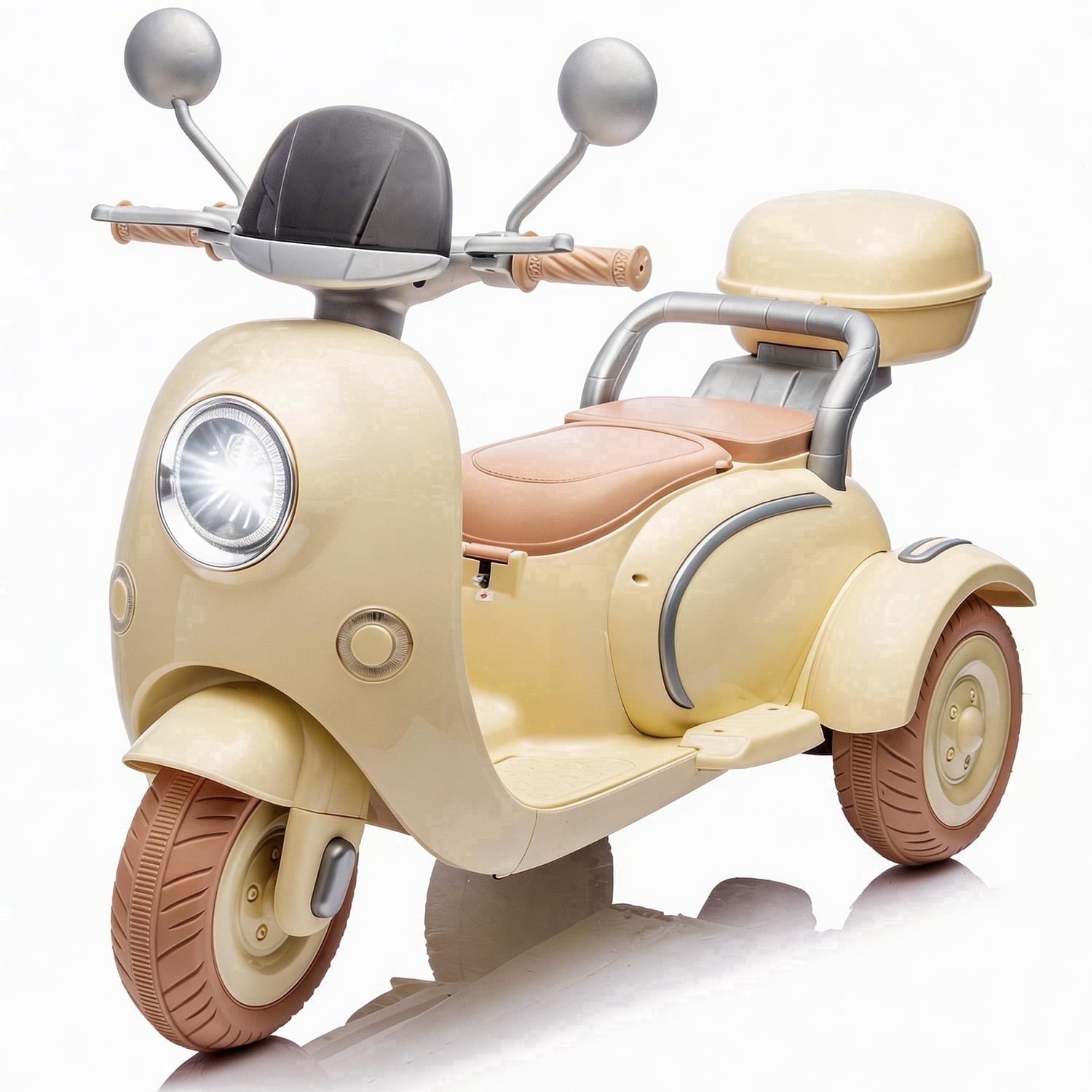 Track Seven 12V Ride on Motorcycle, 2-Seater Electric Motorcycle with Dual Motor, 3 Wheels Motorbike with Bluetooth, LED Lights, Storage Box, Front Hook, Ride on Toy Car for Kids Aged 3+