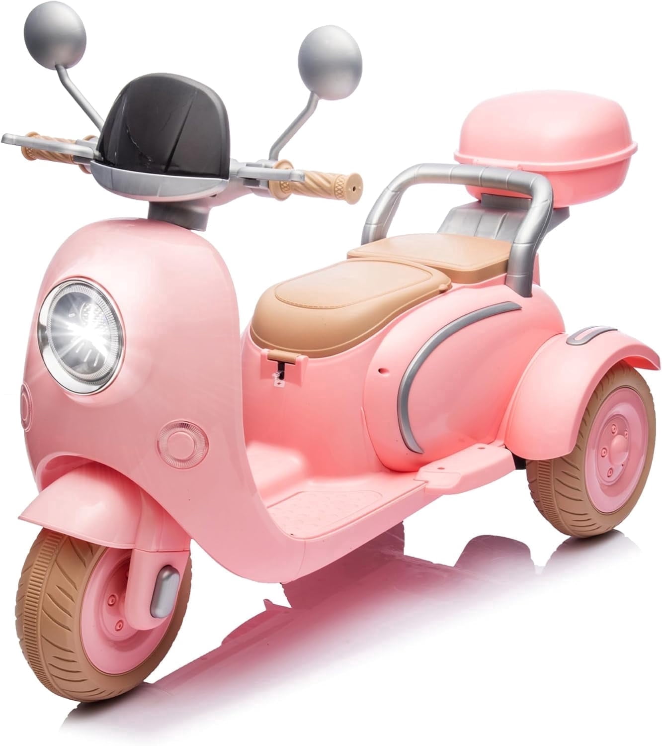 Track Seven 12V Ride on Motorcycle, 2-Seater Electric Motorcycle with Dual Motor, 3 Wheels Motorbike with Bluetooth, LED Lights, Storage Box, Front Hook, Ride on Toy Car for Kids Aged 3+