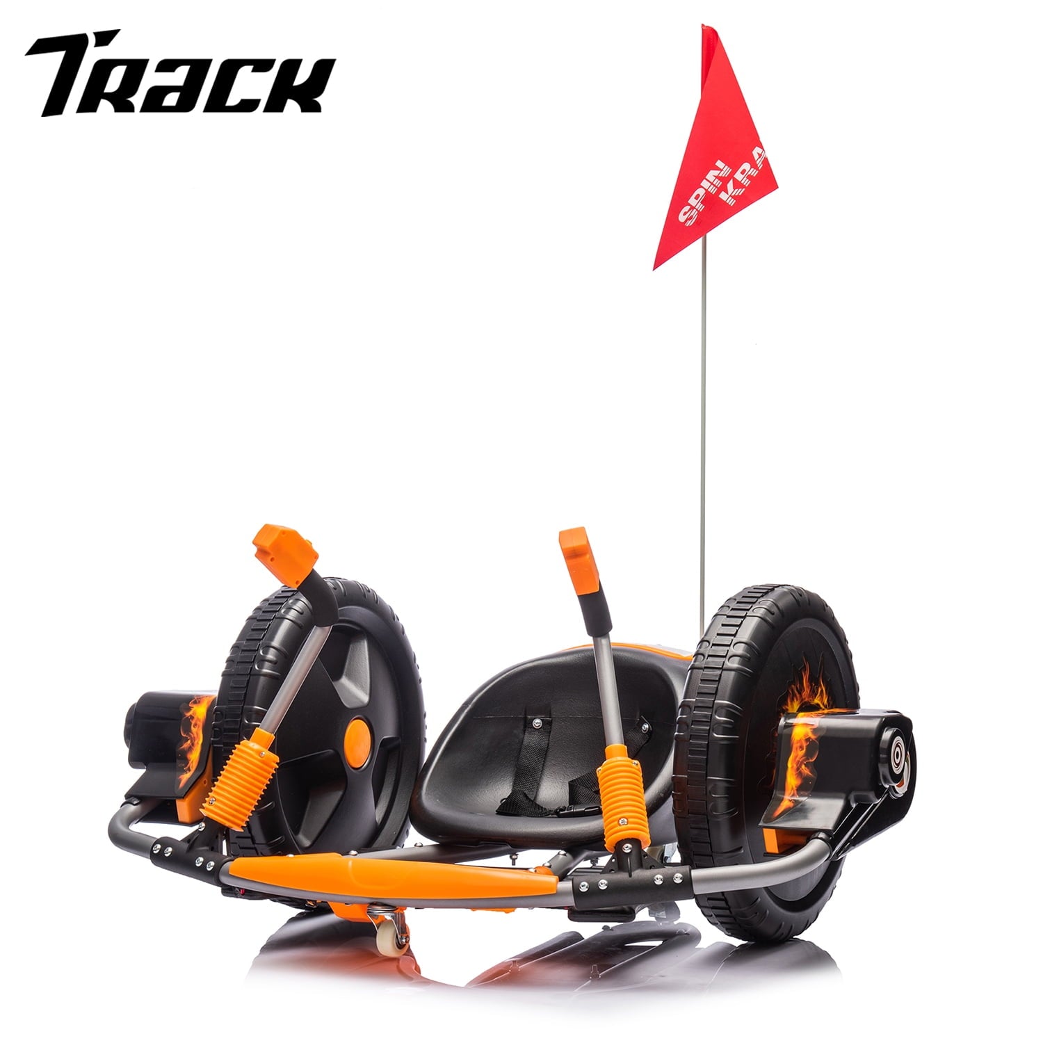 Track 7 12V Kids Ride On Car, 16" Exaggerated Wheel Electric Go Kart, Dual Handle Control, 360 Degree Steering Rotation, Max Speed 4.66 mph, DIY Stickers, Electric Car for Boys Girls Age 6+, Pink