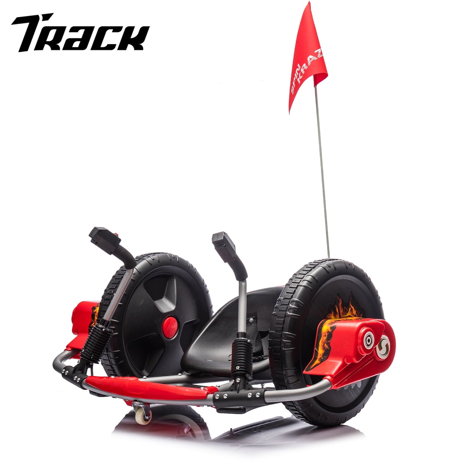 Track 7 12V Kids Ride On Car, 16" Exaggerated Wheel Electric Go Kart, Dual Handle Control, 360 Degree Steering Rotation, Max Speed 4.66 mph, DIY Stickers, Electric Car for Boys Girls Age 6+, Pink