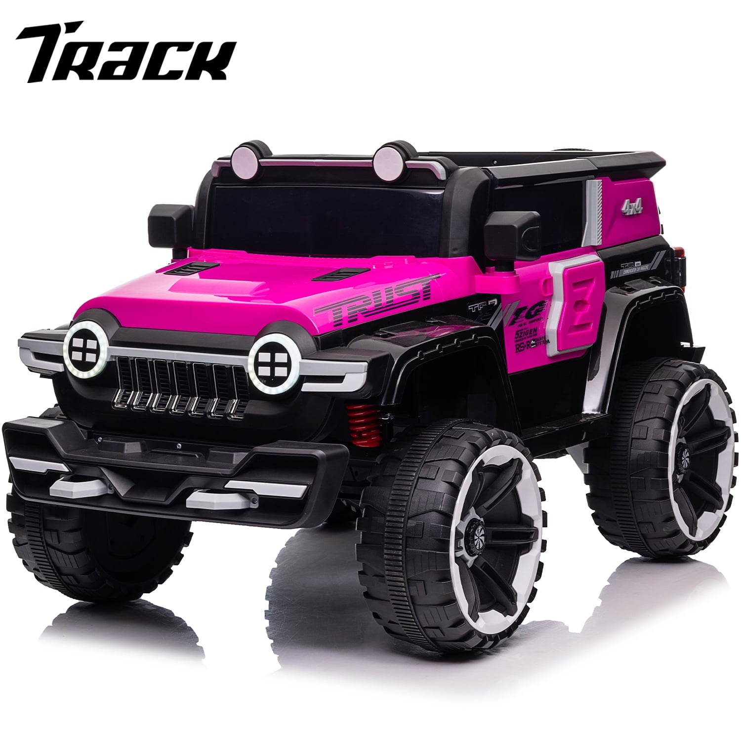 Track 7 12V Kids Ride On Car, Kids Electric Truck with Remote Control, Spring Suspension, Safety Lock, LED Light, Music & Horn, for Boys Girls, Red