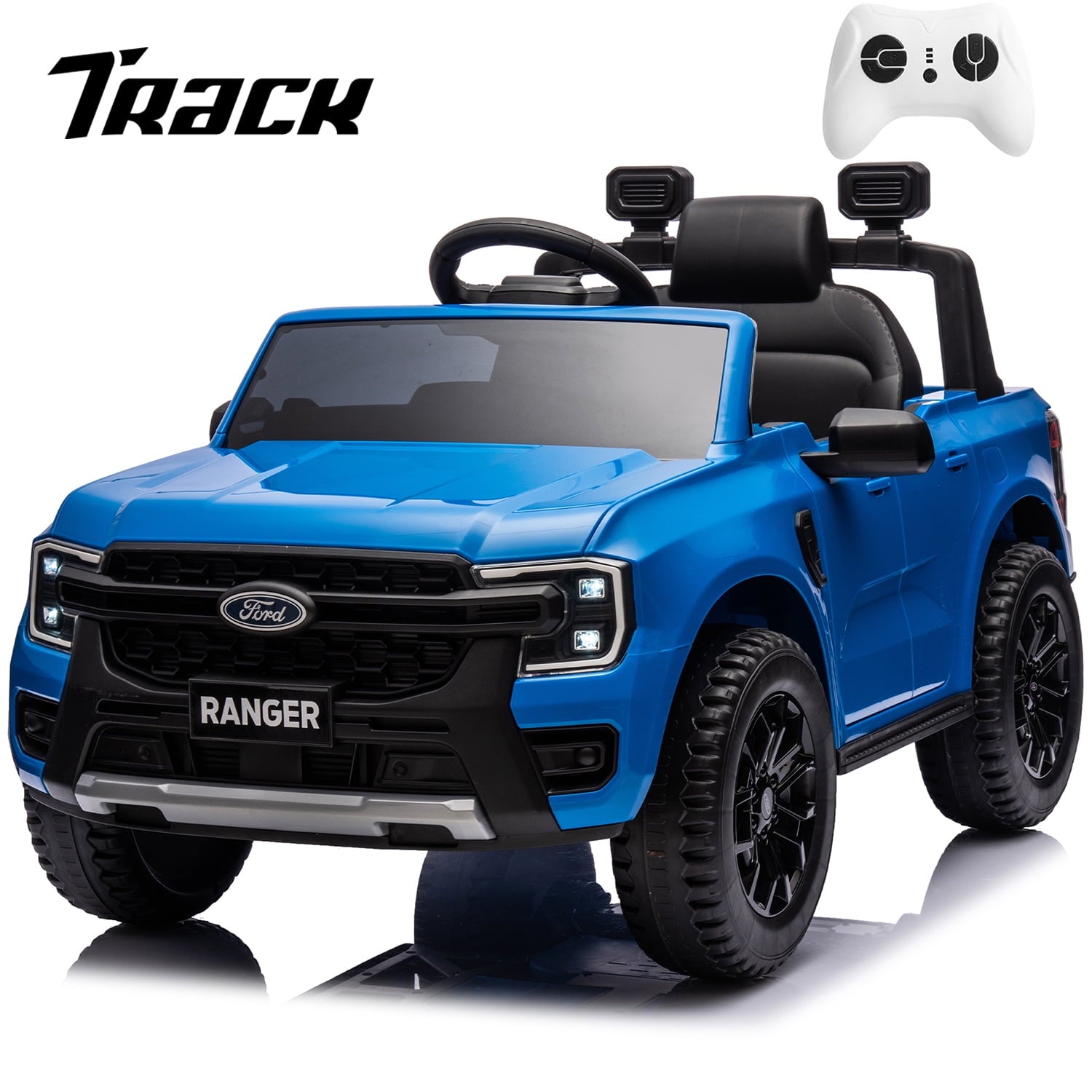 Track 7 12V Kids Ride on Pickup Truck, Licensed Ford Ranger, Electric Vehicle Ride on Toy Car with Remote Control, Music Player, LED Lights, Bluetooth, Soft Start, Gift for Kids Ages 3-6, Black
