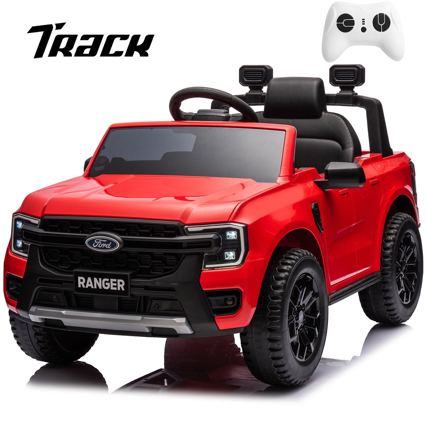 Track 7 12V Kids Ride on Pickup Truck, Licensed Ford Ranger, Electric Vehicle Ride on Toy Car with Remote Control, Music Player, LED Lights, Bluetooth, Soft Start, Gift for Kids Ages 3-6, Black