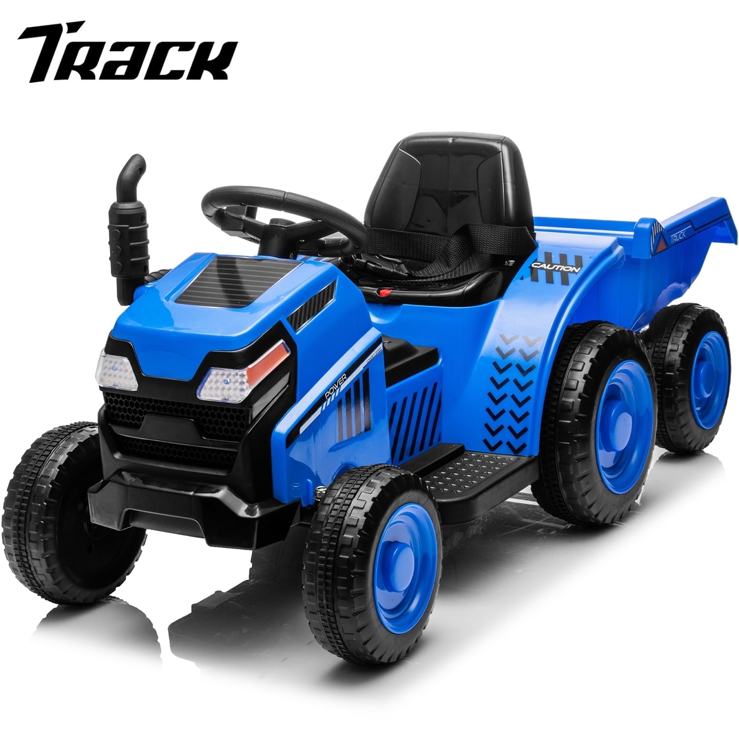 Track 7 12V Ride on Tractor, Kids Electric Tractor Black Knight with Detachable Trailer, Bluetooth, USB, 2WD, Removable storage Tug, 6-Wheel Ride on Toy Car for Boys Girls Age 3+, Yellow