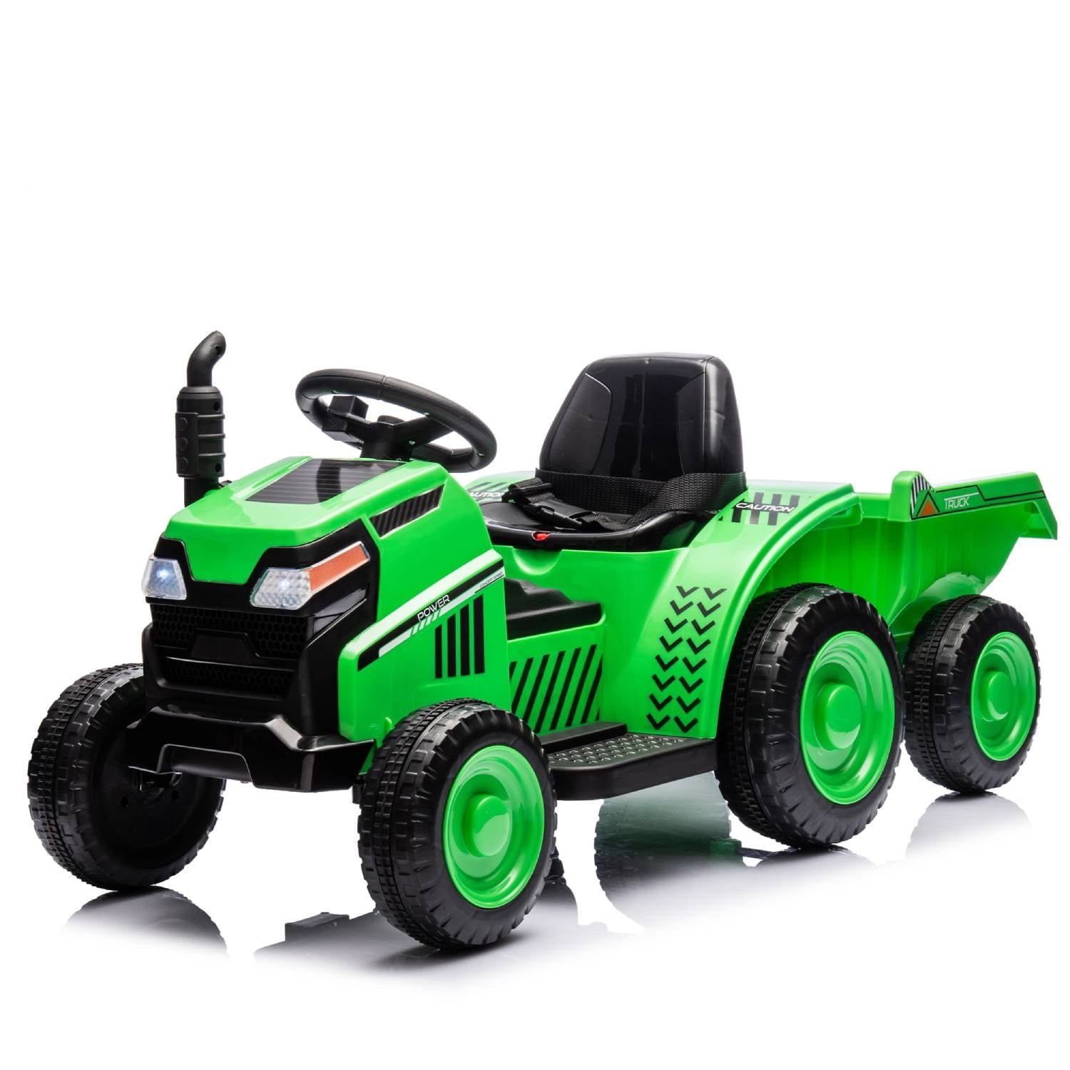 Track 7 12V Kids Ride on Tractor, Black Knight Electric Tractor, with Non-Skid Tires, Removable Storage Tug, LED Light, Music, MP3, Power Display for Kids Aged 3+, Green