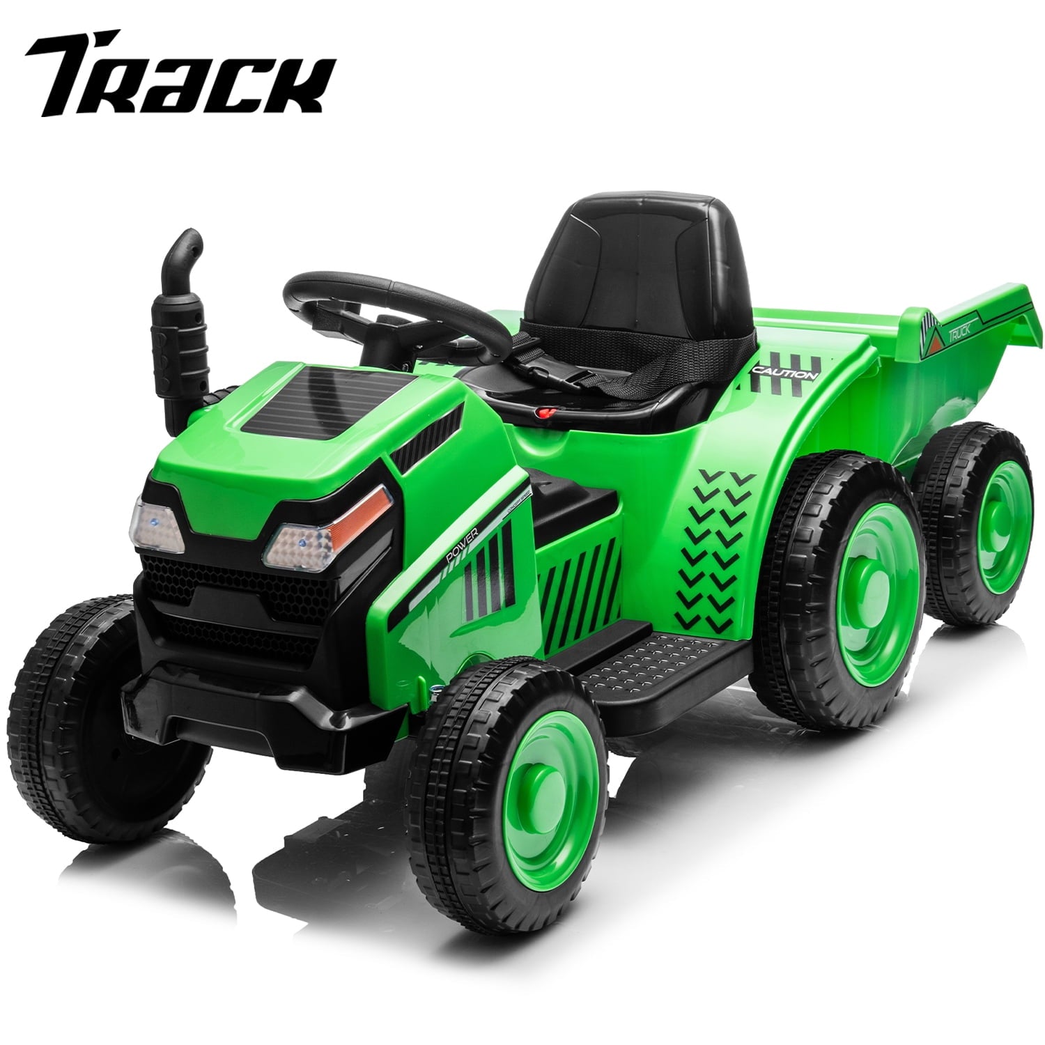 Track 7 12V Ride on Tractor, Kids Electric Tractor Black Knight with Detachable Trailer, Bluetooth, USB, 2WD, Removable storage Tug, 6-Wheel Ride on Toy Car for Boys Girls Age 3+, Yellow