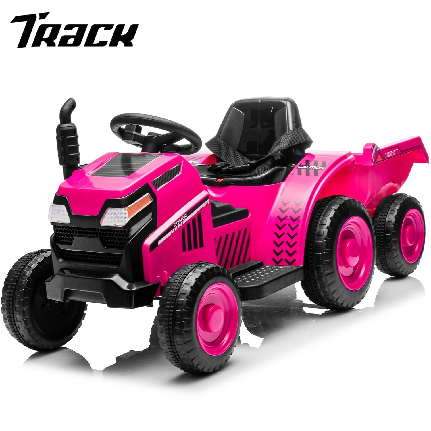 Track 7 12V Ride on Tractor, Kids Electric Tractor Black Knight with Detachable Trailer, Bluetooth, USB, 2WD, Removable storage Tug, 6-Wheel Ride on Toy Car for Boys Girls Age 3+, Yellow