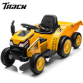 Track 7 12V Ride on Tractor, Kids Electric Tractor Black Knight with Detachable Trailer, Bluetooth, USB, 2WD, Removable storage Tug, 6-Wheel Ride on Toy Car for Boys Girls Age 3+, Yellow