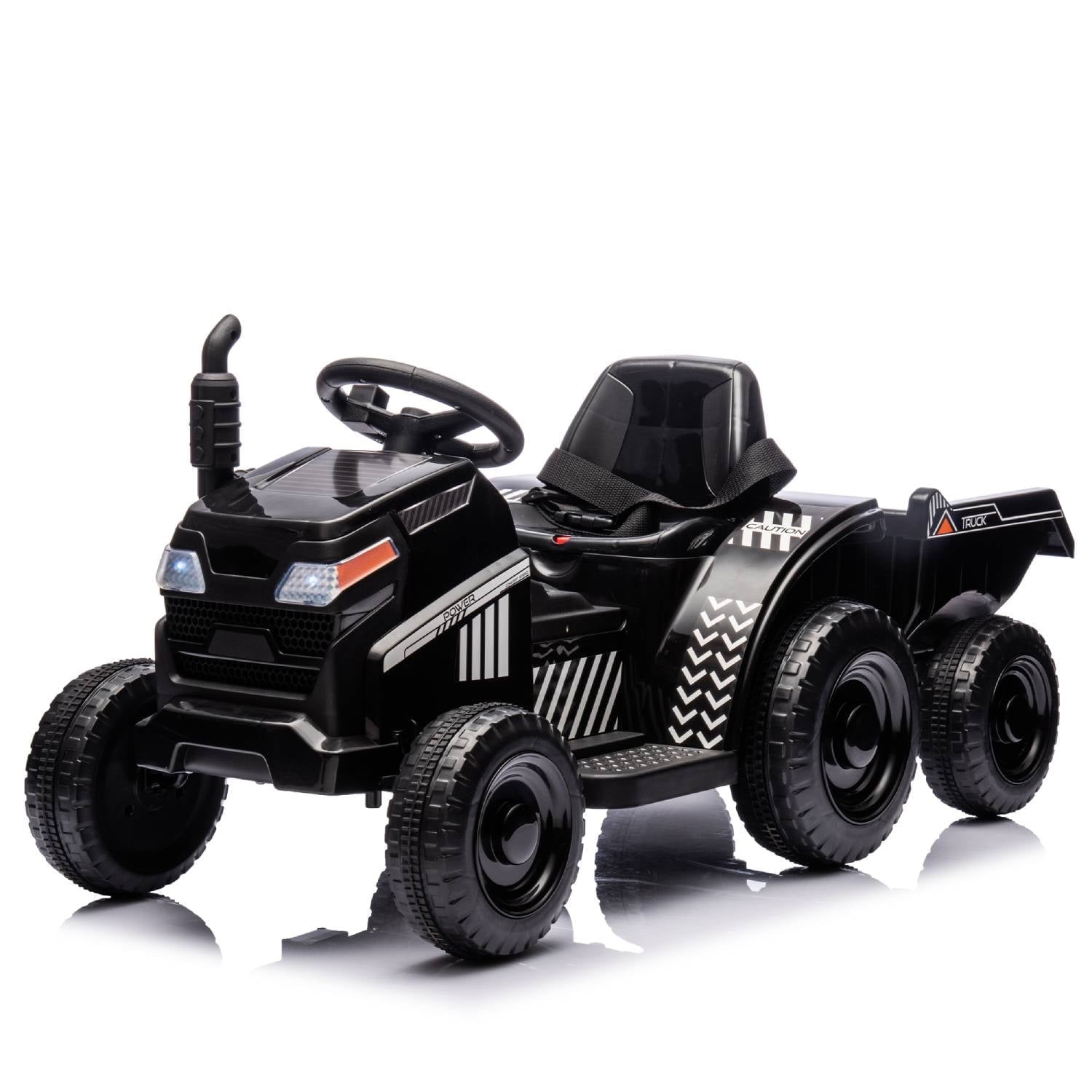 Track 7 12V Kids Ride on Tractor, Black Knight Electric Tractor, with Non-Skid Tires, Removable Storage Tug, LED Light, Music, MP3, Power Display for Kids Aged 3+, Green