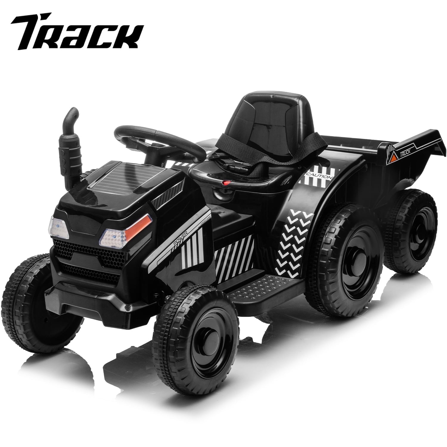 Track 7 12V Ride on Tractor, Kids Electric Tractor Black Knight with Detachable Trailer, Bluetooth, USB, 2WD, Removable storage Tug, 6-Wheel Ride on Toy Car for Boys Girls Age 3+, Yellow