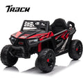 Track 7 12V Kids Ride on Truck, Electric Off-Road UTV Truck with Forward and Reverse Functions, Double Open Doors, Safety Belt, Music and Lights for Kids Aged 3-6 Years, 5 Mph Max Speed, Brown