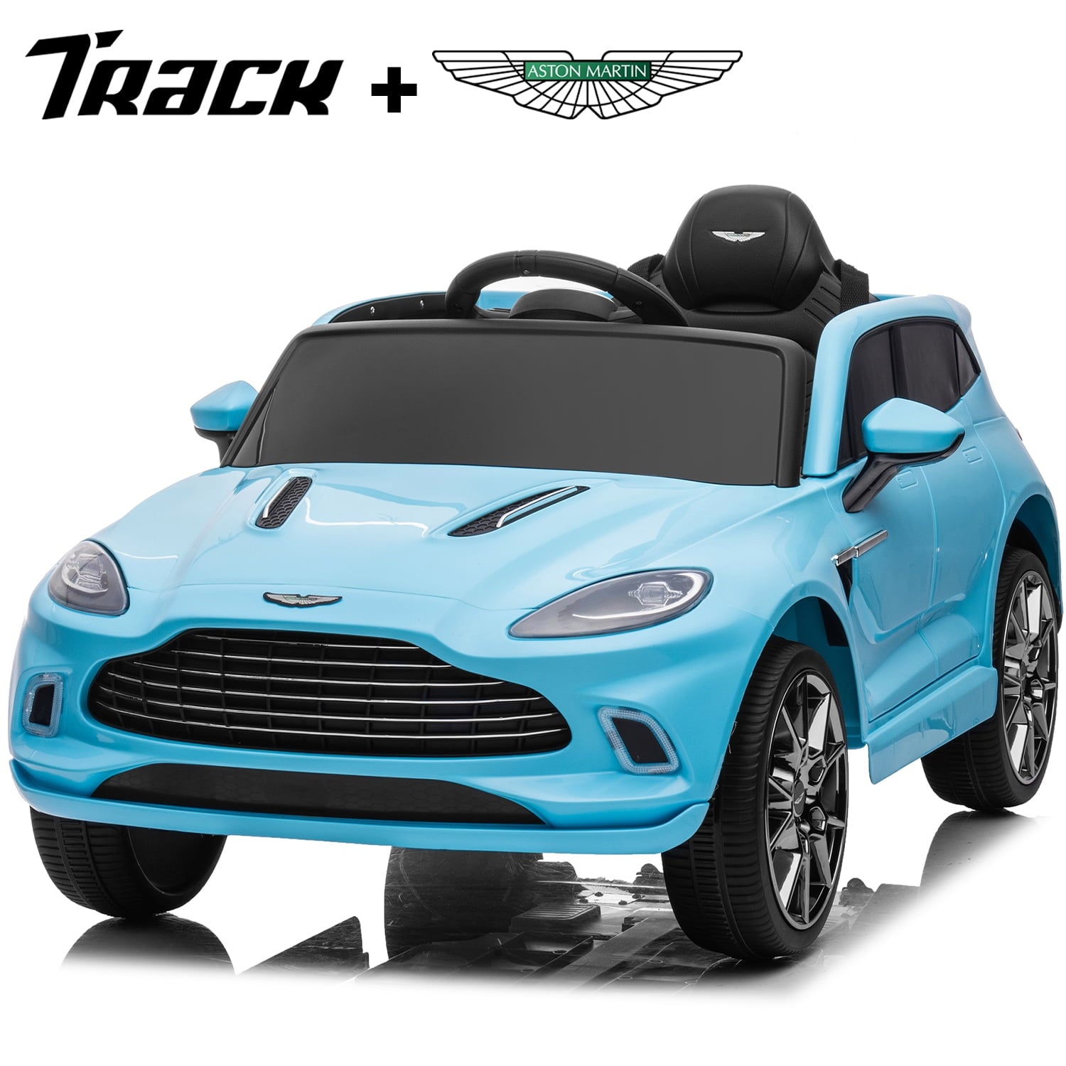 Track 7 12V Kids Ride on Car, Licensed Aston Martin Electric Car for Boys Girls Age 3+, Remote Control, Music, USB, Portable Handle, Pink