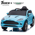 Track Seven 12V Kids Ride on Car, Licensed Aston Martin Electric Car for Boys Girls Age 3+, Remote Control, Music, USB, Portable Handle, Blue
