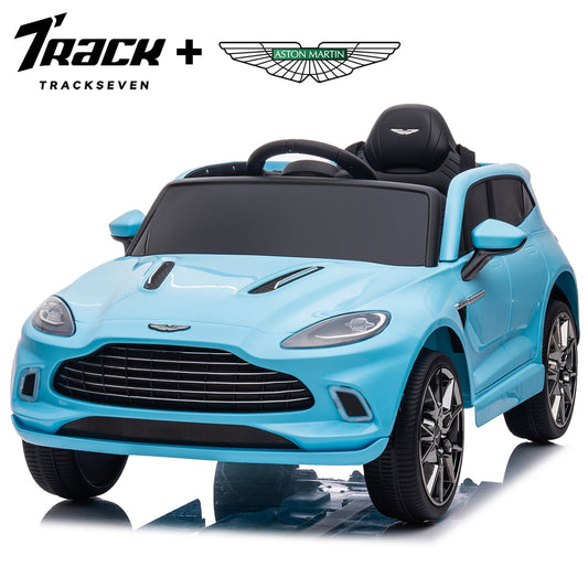 Track Seven 12V Kids Ride on Car, Licensed Aston Martin Electric Car for Boys Girls Age 3+, Remote Control, Music, USB, Portable Handle, Blue