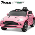 Track 7 12V Kids Ride on Car, Licensed Aston Martin Electric Car for Boys Girls Age 3+, Remote Control, Music, USB, Portable Handle, Pink
