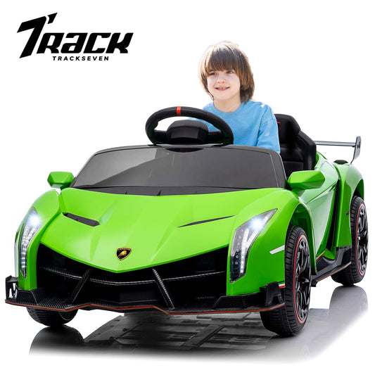 Track Seven 12V Kids Ride on Car, Licensed Lamborghini Veneno Electric Car with Remote Control, Music, Age 3+, Green
