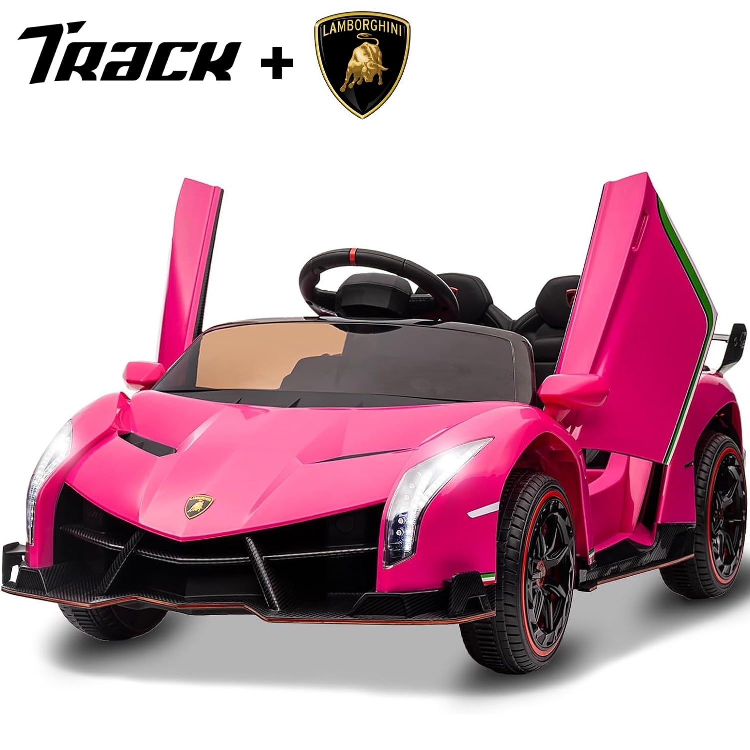 Track 7 12V Kids Ride on Car, Licensed Lamborghini Veneno Electric Car with Remote Control, Music, Age 3+, Green