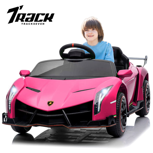 Track Seven 12V Kids Ride on Car, Licensed Lamborghini Veneno Electric Car with Remote Control, Music, Age 3+, Pink