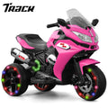 Track 7 12V Kids Ride on Motorcycle, 3 Wheels Electric Trike Motorcycle for Boys and Girls, Light Wheels, Music, Headlights, Pink