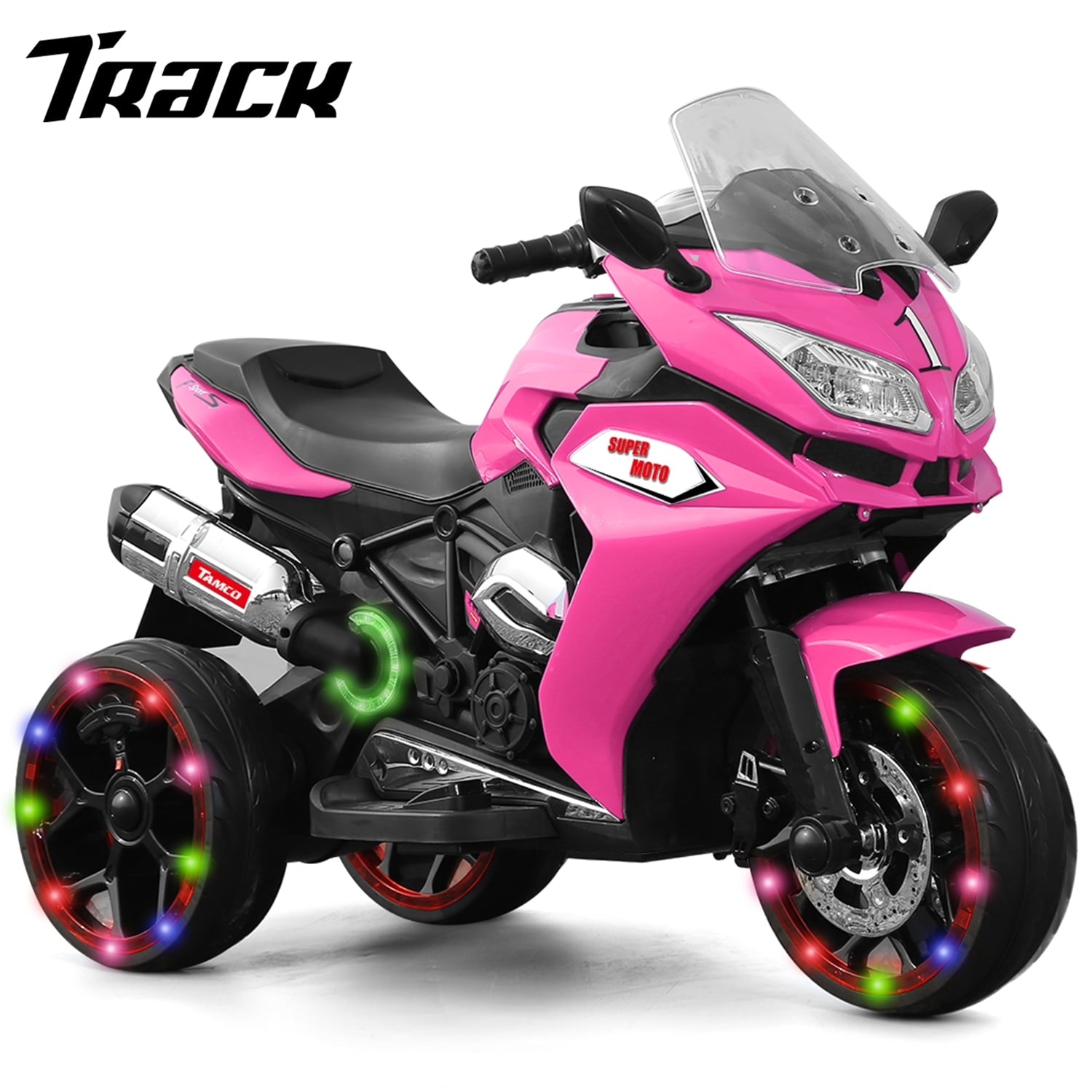 Track 7 12 V Kids Ride on Motorcycle, 3 Wheels Electric Trike Motorcycle for Boys and Girls, Light Wheels, Music, Headlights, Blue