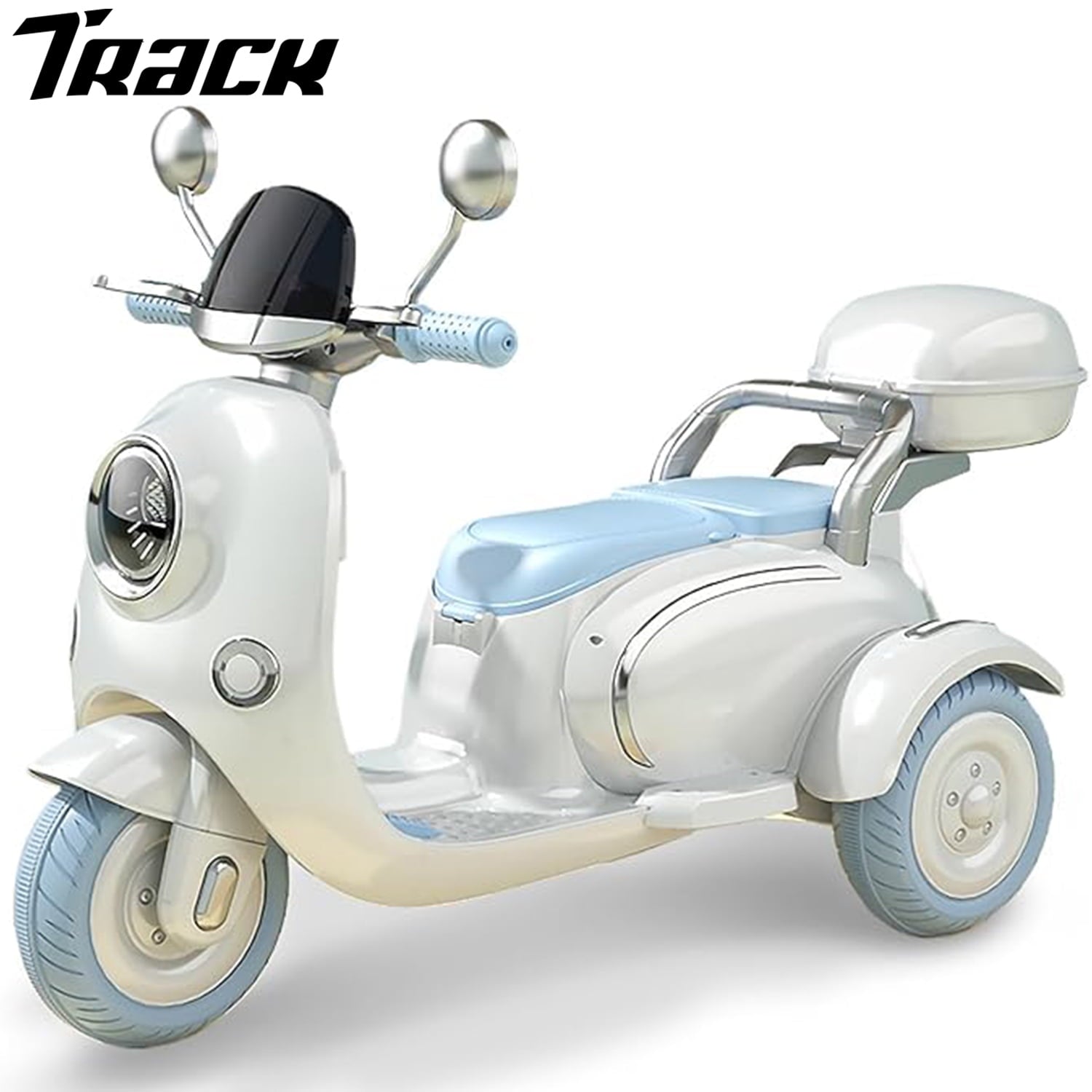 Track Seven 12V Kids Ride on Motorcycle, 3 Wheels Powered Motorbike for Kids Ride with Mp3, Bluetooth, Headlight, Storage Box for Kids Aged 3+, Yellow