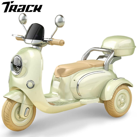 Track Seven 12V Kids Ride on Motorcycle, 3 Wheels Powered Motorbike for Kids Ride with Mp3, Bluetooth, Headlight, Storage Box for Kids Aged 3+, Yellow