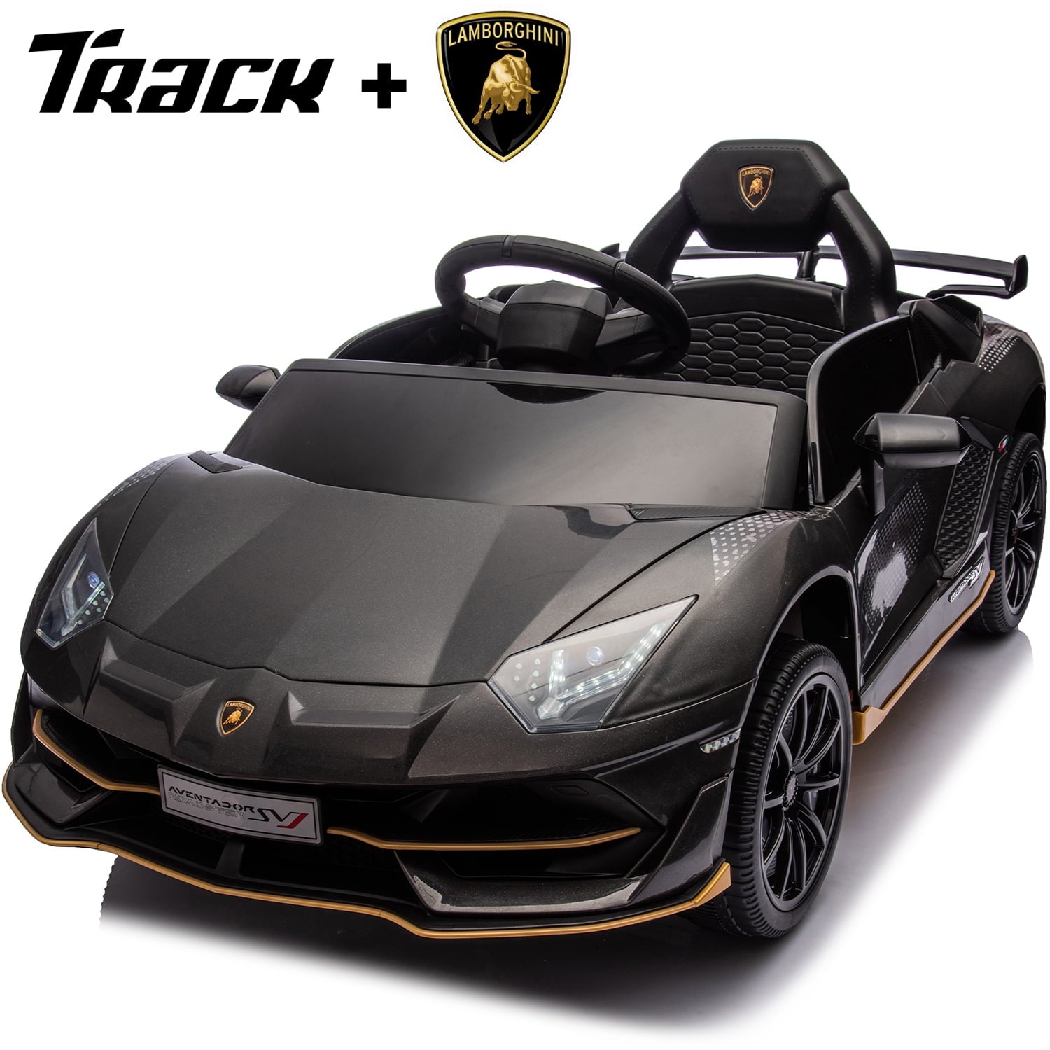 Track 7 12V Licensed Lamborghini Aventador Xago Ride on Car with Remote Control, Hydraulic Door, Bluetooth MP3/USB, LED Lights, Early Education, Electric Sports Car for Boys Girls Age 2+, Black