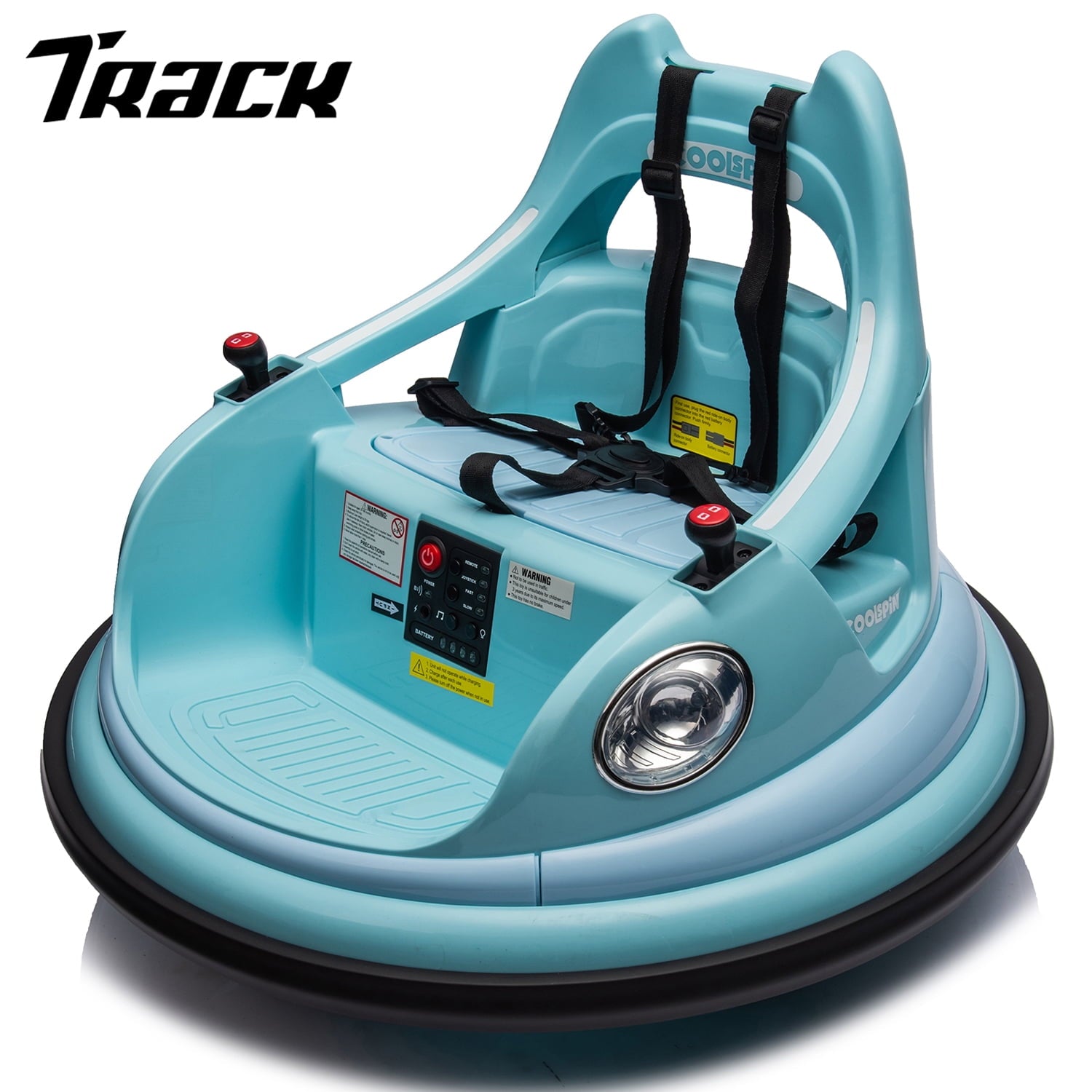 Track 7 12V Ride on Bumper Car, Electric Bumper Car for Kids & Toddlers, Remote Control, 2 Speed, Bluetooth, Music, 5 Lighting Mode, 360°Spin, Max 3.1mph, Blue