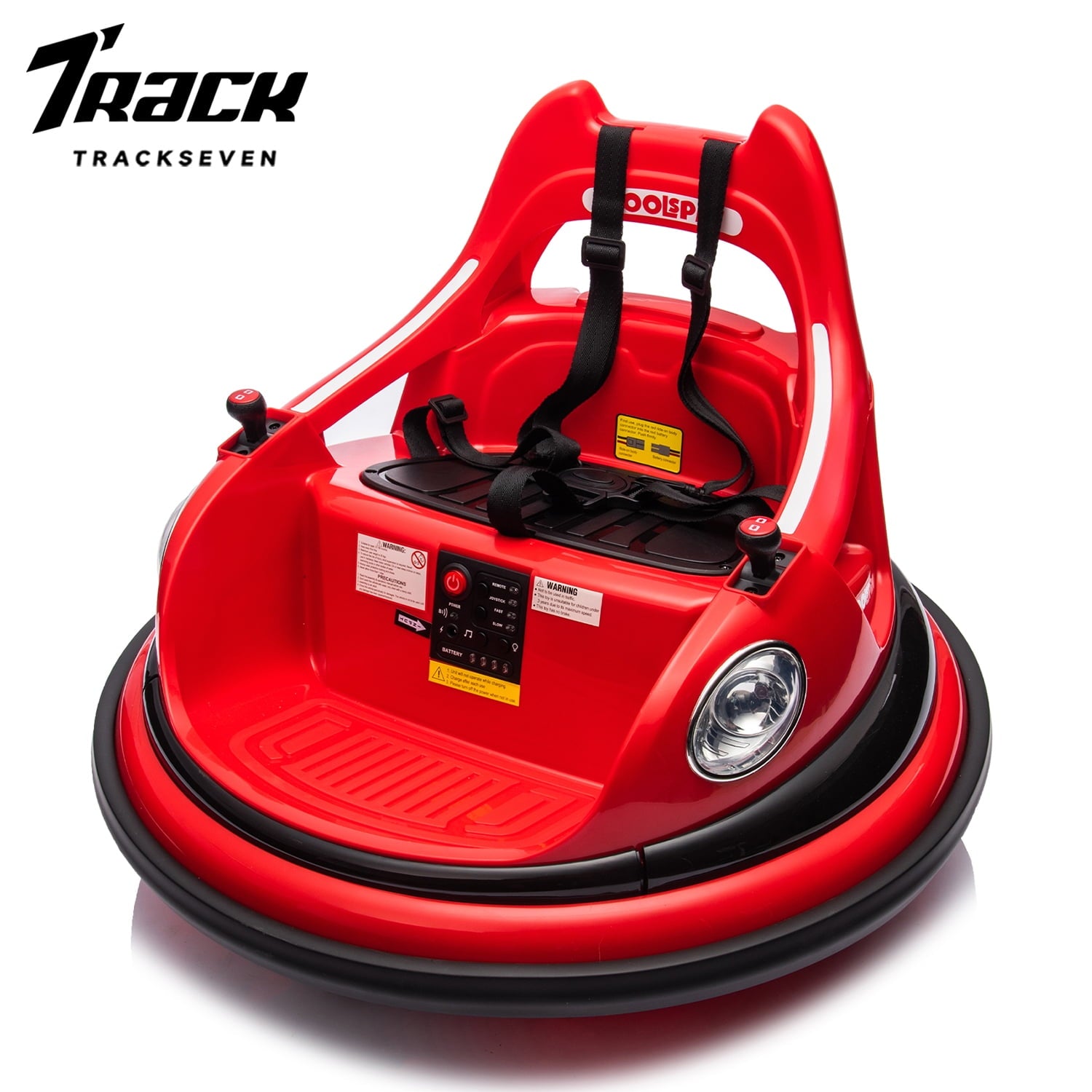 Track 7 12V Ride on Bumper Car, Electric Bumper Car for Kids & Toddlers, Remote Control, 2 Speed, Bluetooth, Music, 5 Lighting Mode, 360°Spin, Max 3.1mph, Purple