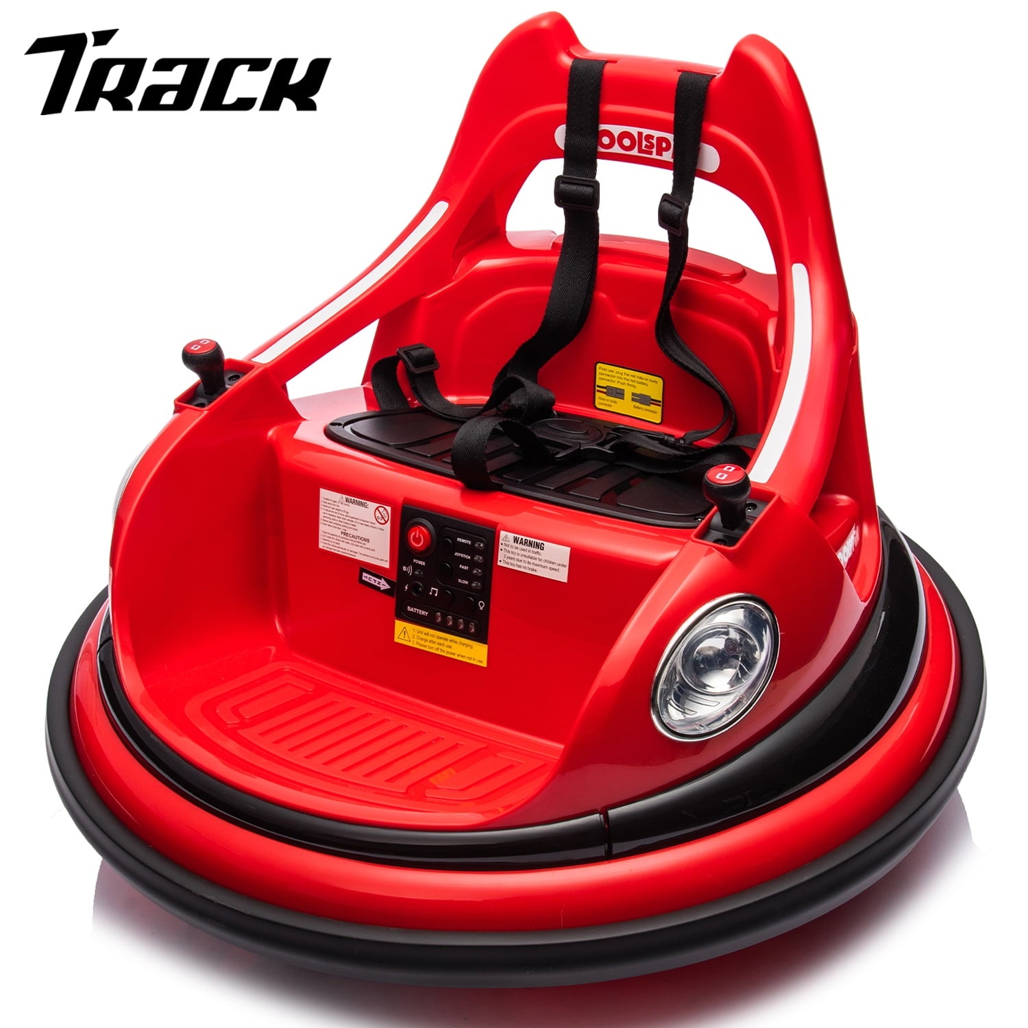 Track 7 12V Ride on Bumper Car, Electric Bumper Car for Kids & Toddlers, Remote Control, 2 Speed, Bluetooth, Music, 5 Lighting Mode, 360°Spin, Max 3.1mph, Blue