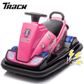 Track 7 12V Ride on Bumper Car, Kids Electric Car with Horn, Music, Four-Wheel LED Waterfall Lights, 360 Degree Spin and DIY Sticker, Bumper Car for Kids & Toddlers 2-5 Years, Pink