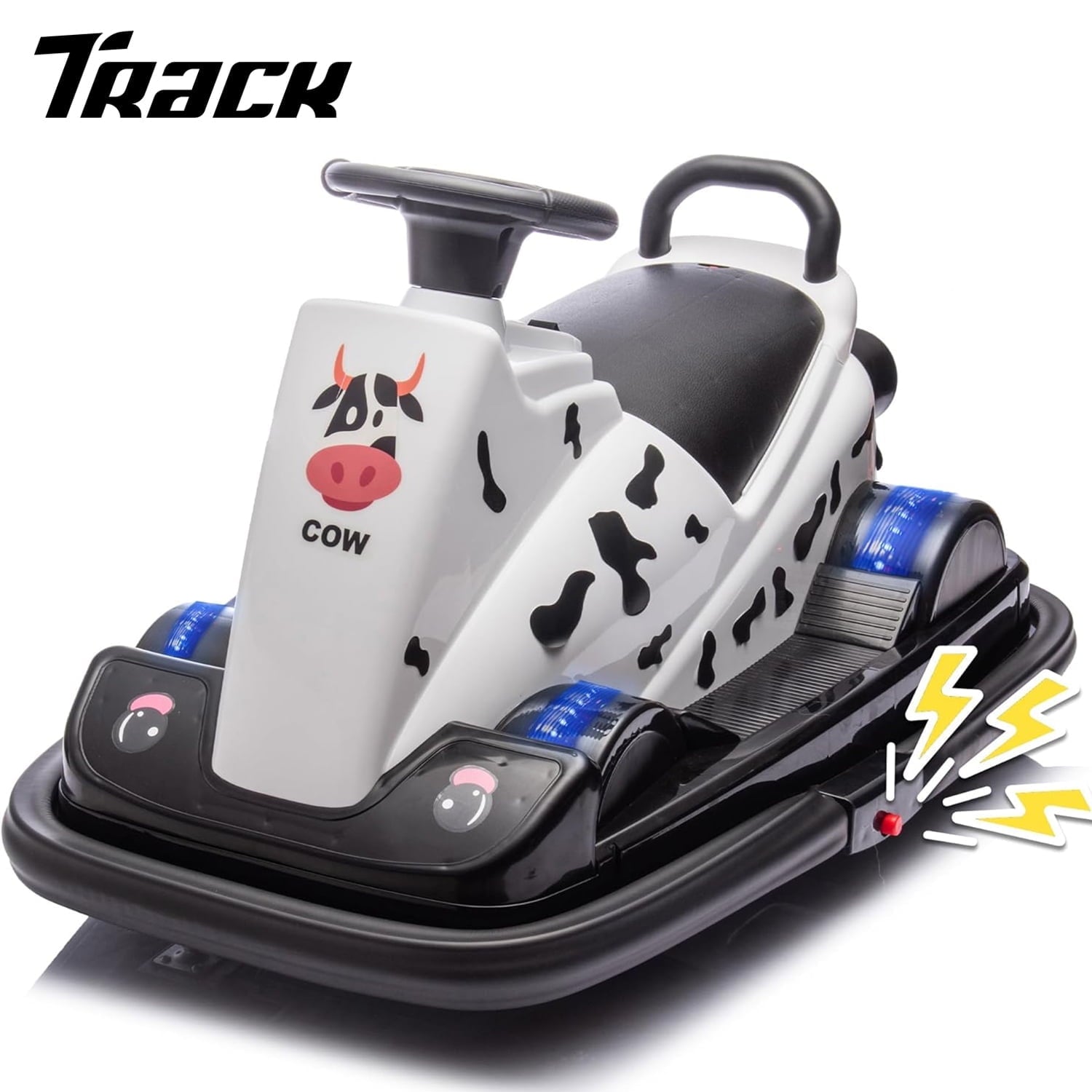 Track 7 12V Ride on Bumper Car, Kids Electric Car with Horn, Music, Four-Wheel LED Waterfall Lights, 360 Degree Spin and DIY Sticker, Bumper Car for Kids & Toddlers 2-5 Years, Pink