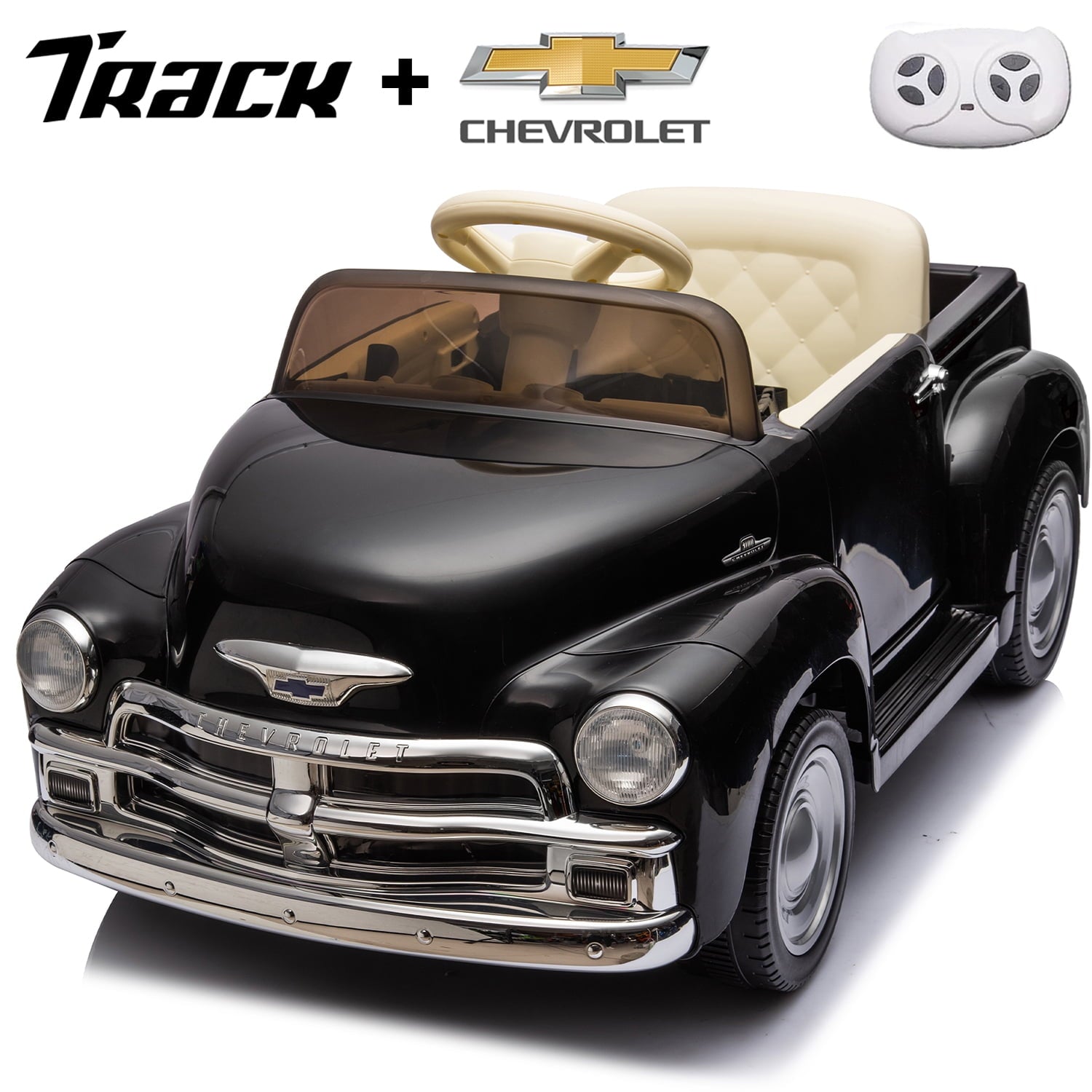 Track 7 12 V Ride on Car, Licensed Chevrolet 3100 Pickup Electric Car for Boys Girls, LED Lights, Bluetooth, USB, Storage Space, Remote Control, Ride on Toy Vehicle, Pink