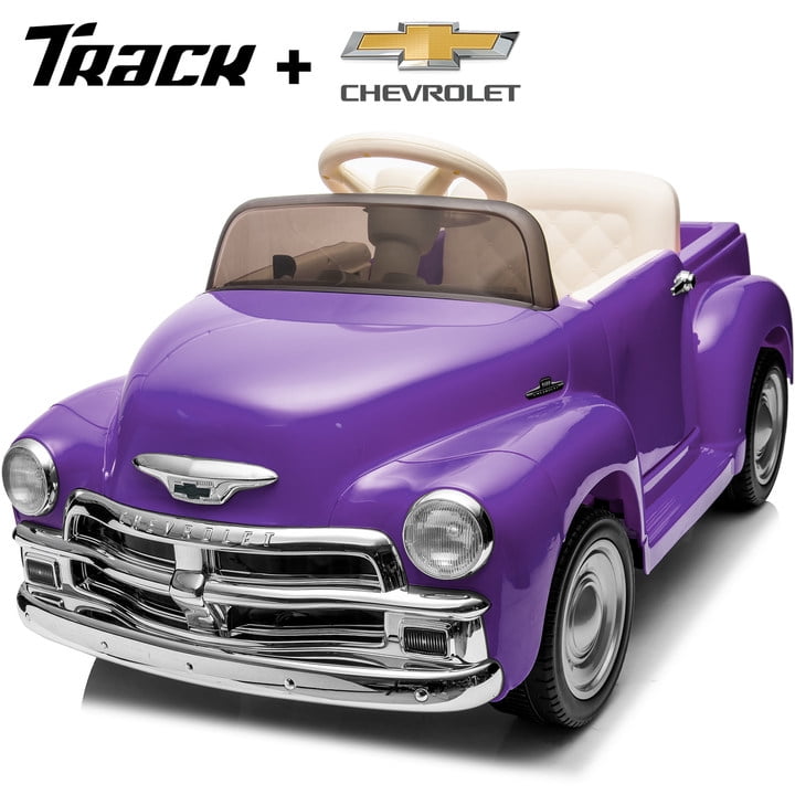 Track 7 12V Ride on Car, Licensed Chevrolet 3100 Pickup Electric Car for Boys Girls, LED Lights, Bluetooth, USB, Storage Space, Remote Control, Ride on Toy Vehicle, Red