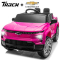 Track Seven 12V Ride on Car, Licensed Chevrolet Silverado Electric Car with Remote Control, Bluetooth, LED Lights, Power Display, Rear Storage, 12V Ride on Truck Car for Boys Girls Age 3+, Blue