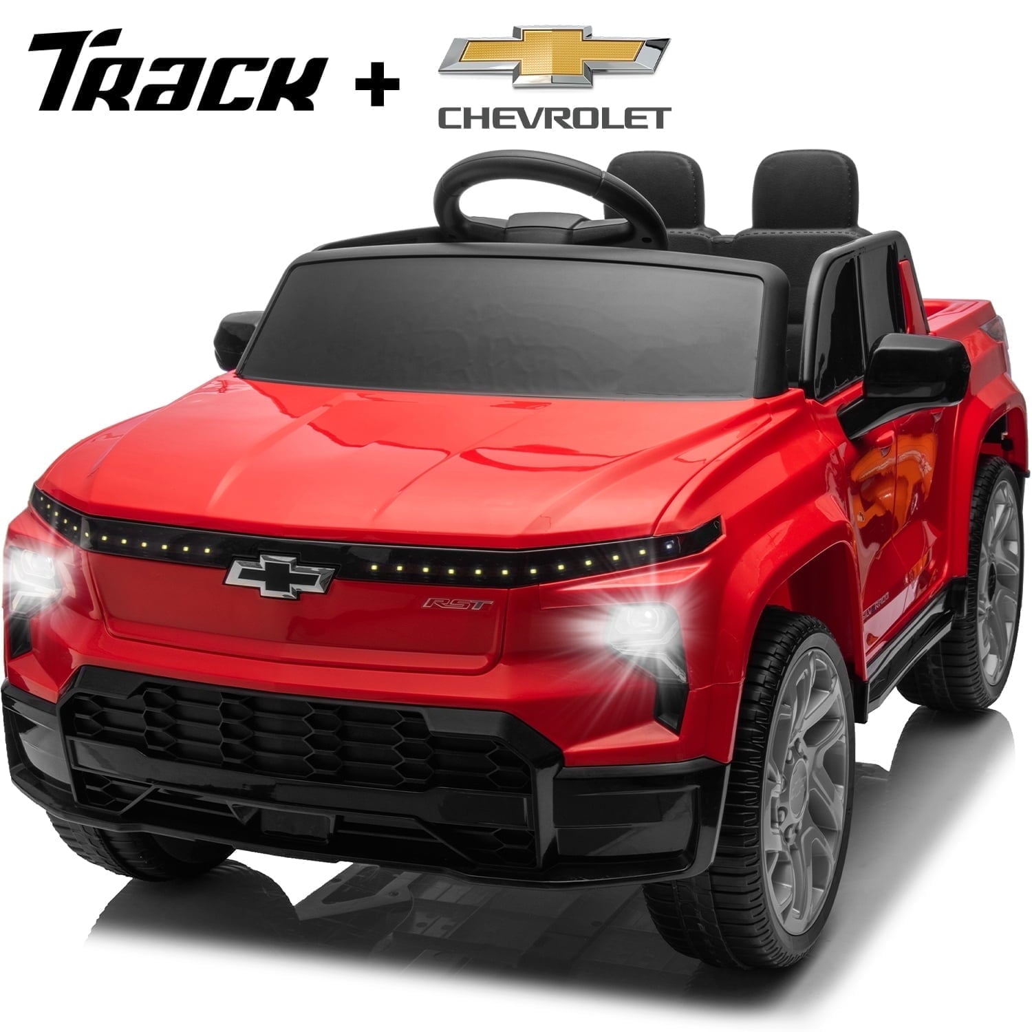 Track 7 12V Ride on Car, Licensed Chevrolet Silverado Electric Car with Remote Control, Bluetooth, LED Lights, Power Display, Rear Storage, 12V Ride on Truck Car for Boys Girls Age 3+, Blue