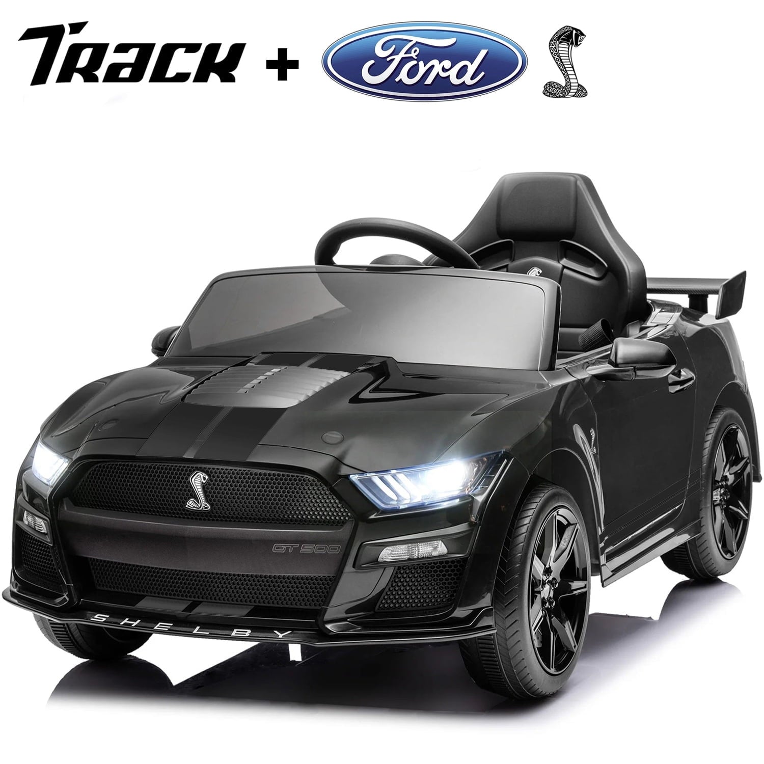 Track 7 12V Ride on Car, Licensed Ford Mustang Shelby GT500 Ride on Car with Remote Control, LED Lights, Music & Bluetooth, Electric Car for Boys Gilrs Age3+, Red