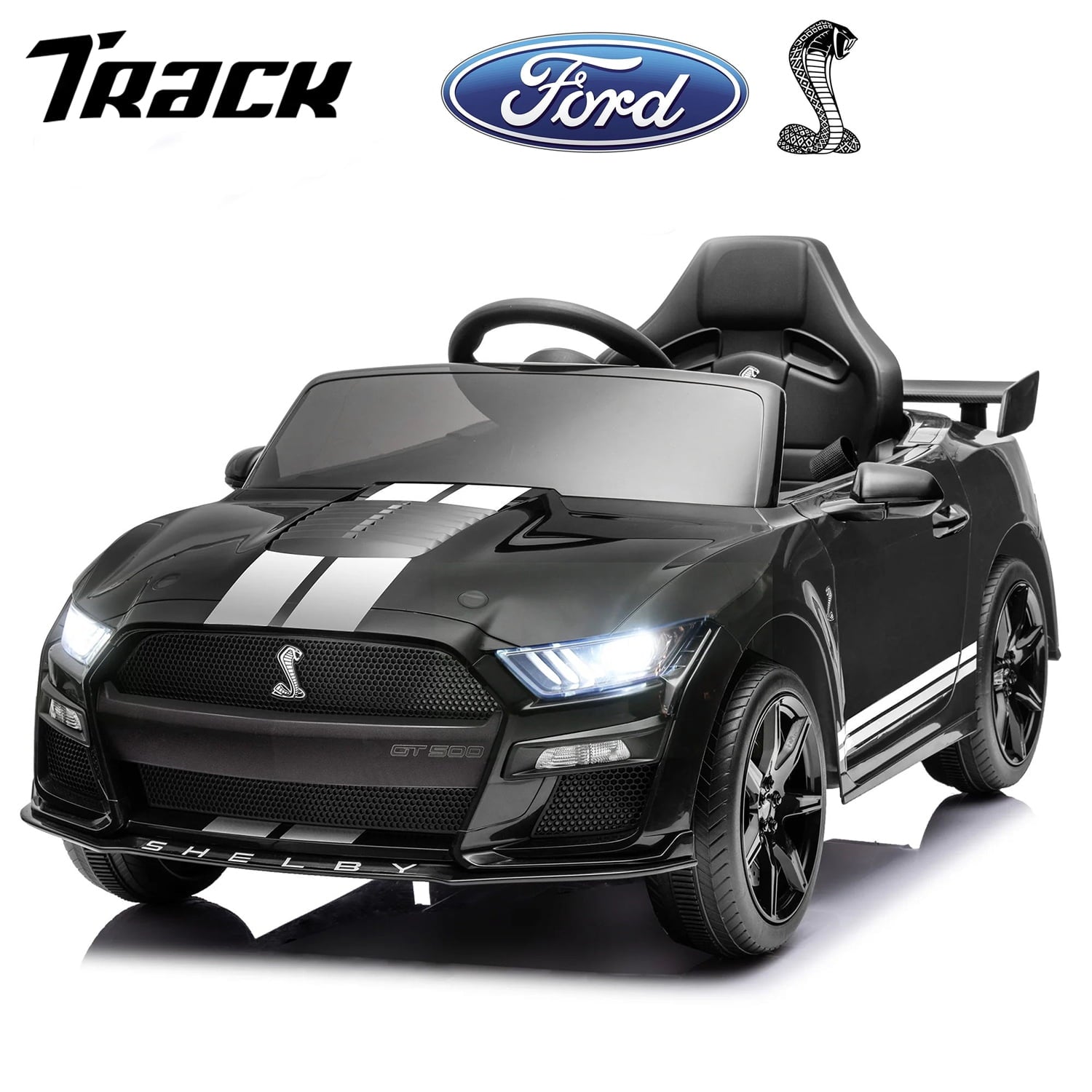 Track 7 12V Ride on Car, Licensed Ford Mustang Shelby GT500 Ride on Car with Remote Control, LED Lights, Music & Bluetooth, Electric Car for Boys Gilrs Age3+, Red